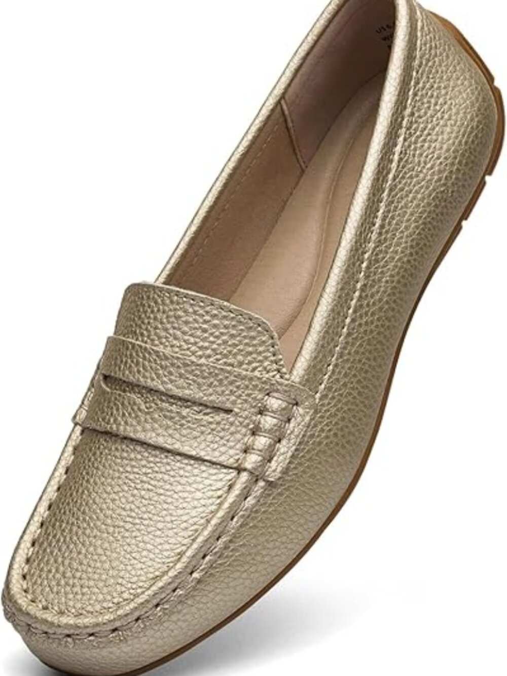 Women's Gold Comfortable Leather Casual Lightweight Loafers & Slip-Ons Shoes